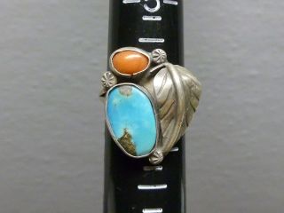 STERLING SILVER WOMENS WOMAN TURQUOISE CORAL ANTIQUE DEAD PAWN 