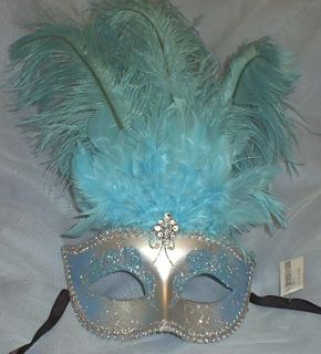 light blue silver venetian feather masquerade mask aqua one day