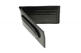   Genuine Leather Front Pocket Magnetic Money Clip Bifold Wallet Black