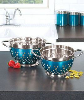   Pc. BLUE Kitchen Colander Strainer Set Stainless Steel Dishwasher Safe