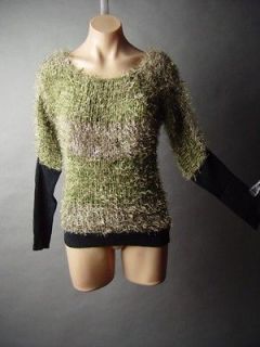 Fuzzy Shaggy Mixed Media Metallic Silver Thread Cozy Pullover Jumper 