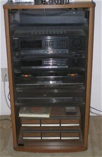 sony rack stereo system with oak cabinet 2 floor speakers