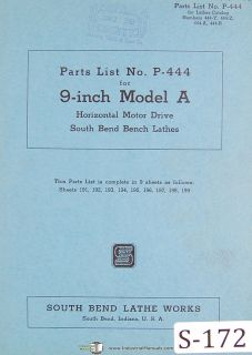 South Bend Lathe Works, 9 Inch, Parts List P 444 Manual