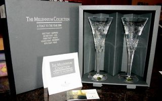 Millenium WATERFORD CRYSTAL Peace toasting flutes SIGNED by VINCENT 