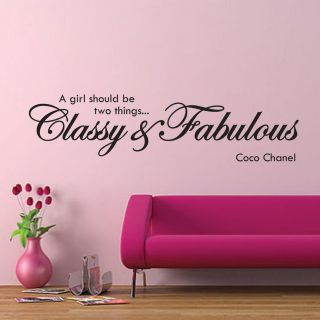 CLASSY AND FABULOUS WALL ART STICKER DECAL QUOTE  COCO CHANEL