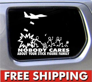 Stick Figure Family Nobody Cares Jet Fighter funny stickers car decal 