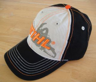 Stihl Cream and Black Hat / Cap With Orange STIHL logo and Gray 