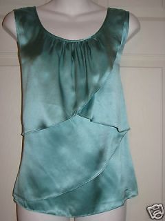 NWT New Talbots Green Silk Charmeuse Tiered Blouse Shirt Top Size 14 