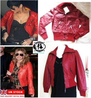 RED BOMBER LEATHER JACKET WOMAN BLAZER COAT CARDIGAN BOUTIQUE TOP 