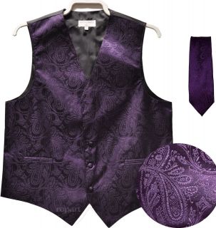   tuxedo vest waistcoat & 2.5 neck tie paisley wedding prom dark purple