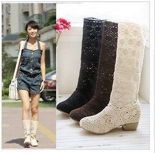 Summer Ladys Knitting Knitted Flat Knee High Casual Sandals Boots 