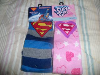 New lot 2 pr slipper socks Superman and Supergirl one sz fits most 