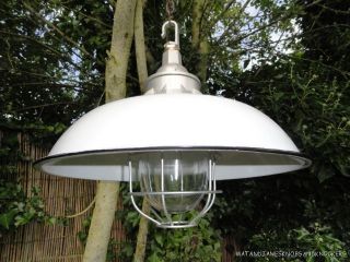 FUNKY INDUSTRIAL STYLE GREY ENAMEL CEILING LIGHT GLASS DOME CAGE 