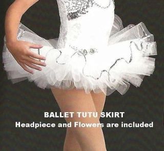 TOUCH OF CLASS White TUTU SKIRT w/Flowers Dance Costume CHILD 