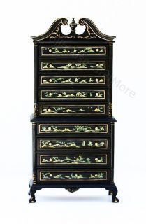 dollhouse miniature chinosserie tall chest of drawers 