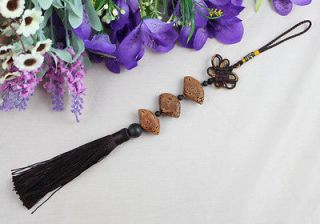 1pcs Chinese Lucky Carved Walnut Fan Beads BROWN TASSEL #22138