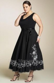 FOXYMAMA Plus Sze Black Embroidered 3/4L Cocktail Dress Sizes 16~34