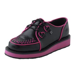 TUK A7801 Womens Fashion Creepers Black Pink Heart D Rings RRP £65