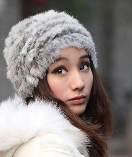 Fashion Womens winter warm hat Ladies RABBIT Fur Hat Knit Cap 