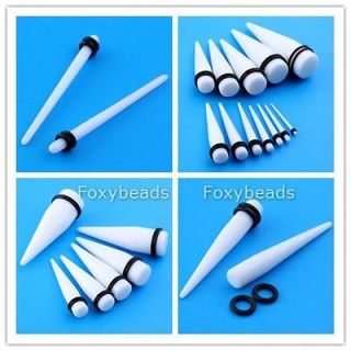 White Acrylic Straight Ear Expander Stretcher Taper STRETCHING Plugs 
