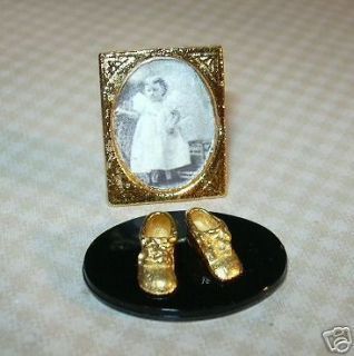 Miniature Toddlers Photo w/Baby Shoes DOLLHOUSE Miniatures 1/12 