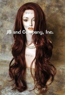 Heat OK Extra long Wavy LACE FRONT WIG 33/130 Auburn Copper Red mix 