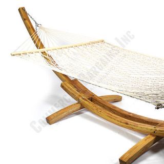 Wooden Hammock 2 Person Cotton Rope Curved Arc Larch Outdoor Stand 