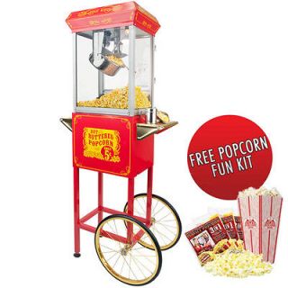 funtime 4oz red theater style popcorn popper machine maker cart