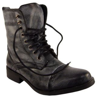 womens black lace up military fashion army boots size 3