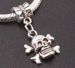 8pcs Tibet silver Skull dangle charms beads fit European charm 