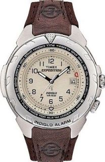 Timex Mens Expedition Leather Alarm Watch, 50 Meter WR, Indiglo 