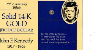 SOLID 14 K GOLD COIN Of JOHN F.KENNEDY HALF DOLLAR For 20th 
