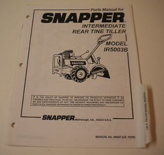 Snapper Parts Manual for Intermediate Rear Tine Tiller, Model IR5003B 
