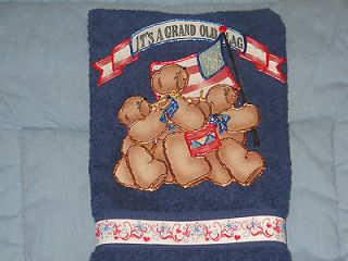 Patriotic Hand Towel Bath or Kitchen Marching Bears with Flag Unique