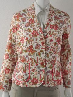 Womens blazer jacket cotton blend pink white floral Pendleton M L 10 