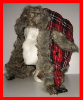   Check Lumberjack Faux Fur Ear Flaps Padded   Lined Trapper Hat Cap