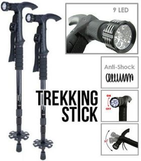 Trekking Stick Hiking Walking Camping AntiShock Pole 9 LED Extends 