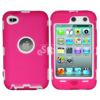 Hot Pink Deluxe 3 Piece Hard Skin Case Cover+Protecto​​r for iPod 