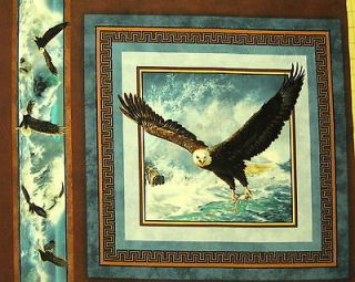 Quest of the Hunter Bald Eagle with Fish Panel Fabric Pillow Panel