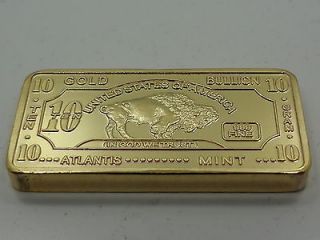 10 gram 24kt gold layered buffalo bullion bar .999 fine/pure