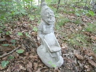 Vintage Cement 15.5 Gnome Elf w/Wheelbarrow Garden Statue Weathered 
