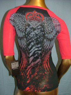   by AFFLICTION Black PERIWINKLE Wings GRAPHIC T SHIRT TEE TOP WOMENS M