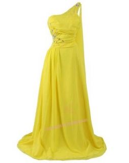 elegant bead one shoulder ruffle evening gown s yellow
