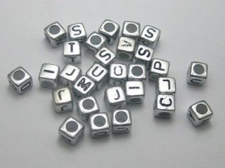 500 Assorted Silver Acrylic Alphabet Letter Cube Beads 6X6mm