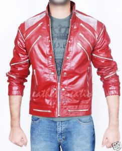 Michael Jackson Beat it Leather Red Jacket Free Billie Jean Glove