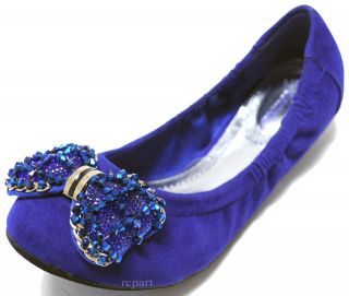New womens shoes suede like ballet flat balleraina bow detail royal 