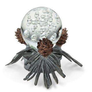 Aluminum Verdi Green Finish Pine Cone Glass Sphere Holder LED Light