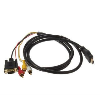 5ft 1.5M Gold HDTV HDMI to VGA HD15 3 RCA CONVERTER Adapter Cable