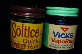vintage vicks vapor rub and soltice quick rub jars time