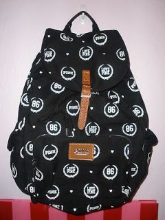 Victorias Secret PINK Black/White Crest Backpack/Bookbag NWT